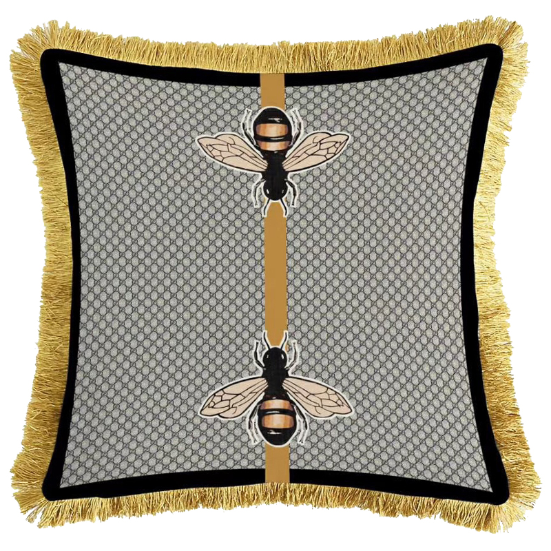 Декоративная подушка Cтиль Gucci Two Bees Серый Золотой Горчичный Декоративная подушка Cтиль Gucci Two Bees Серый Золотой Горчичный в Брянске | Loft Concept