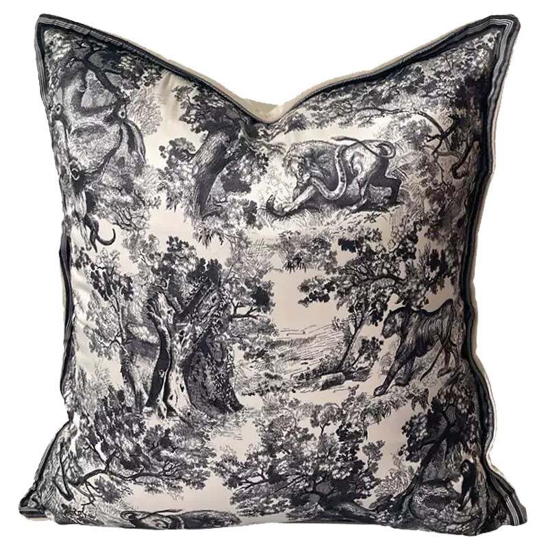 Декоративная подушка стиль Dior Toile de Jouy Fauna Pillow Beige Бежевый Черный Декоративная подушка стиль Dior Toile de Jouy Fauna Pillow Beige Бежевый Черный в Брянске | Loft Concept