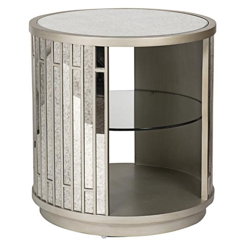 Тумба круглая Mirror Blocks Nightstand Черный Серебряный Тумба круглая Mirror Blocks Nightstand Черный Серебряный в Брянске | Loft Concept