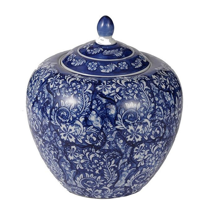 Ваза округлой формы с синей росписью и цветочным узором Blue & White Ornament Белый Синий Ваза округлой формы с синей росписью и цветочным узором Blue & White Ornament Белый Синий в Брянске | Loft Concept