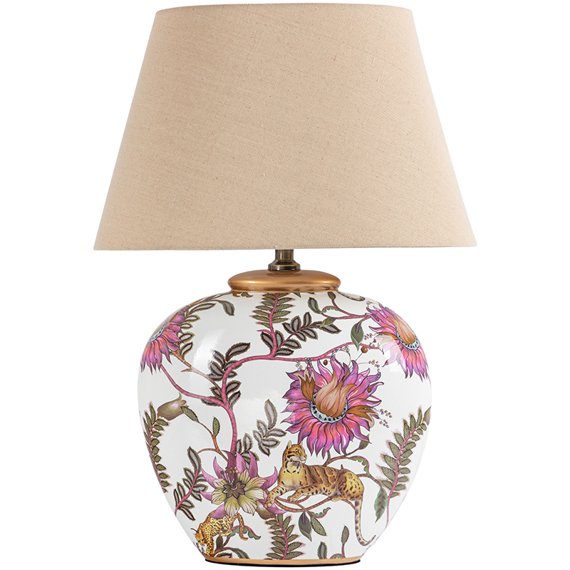 Настольная лампа с абажуром Leopard Flowers Lampshade Бежевый Белый Розовый Настольная лампа с абажуром Leopard Flowers Lampshade Бежевый Белый Розовый в Брянске | Loft Concept