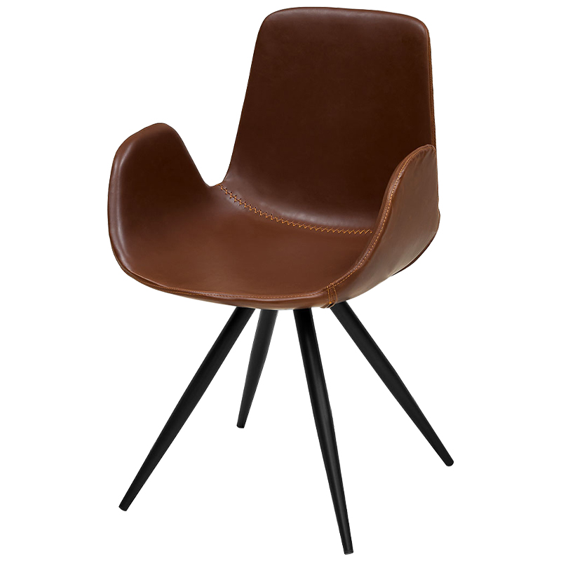 Стул коричневый с обивкой из эко-кожи Leigh Chair Коричневый Черный Стул коричневый с обивкой из эко-кожи Leigh Chair Коричневый Черный в Брянске | Loft Concept