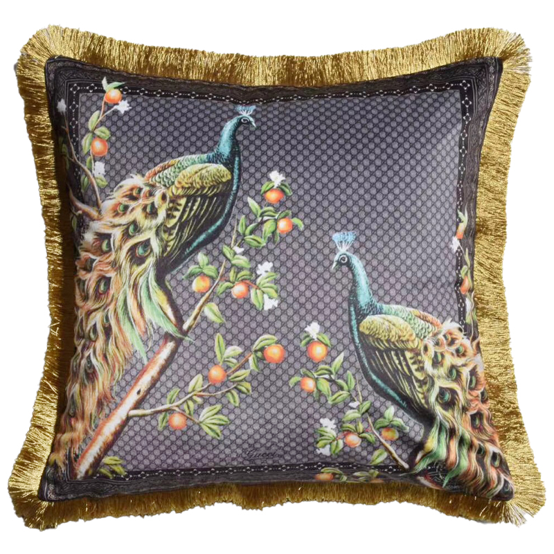 Декоративная подушка Cтиль Gucci Peacock Серый Золотой Мульти Декоративная подушка Cтиль Gucci Peacock Серый Золотой Мульти в Брянске | Loft Concept