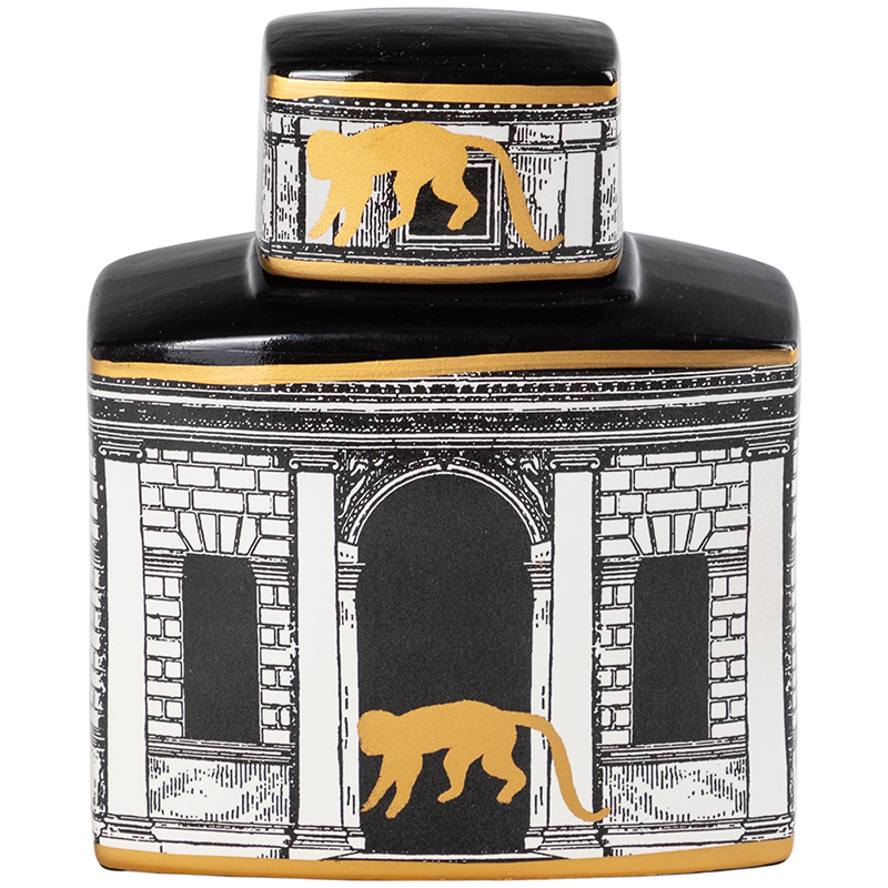 Декоративная ваза с крышкой Old Town Vase Black White Золотой Черно-белый Декоративная ваза с крышкой Old Town Vase Black White Золотой Черно-белый в Брянске | Loft Concept