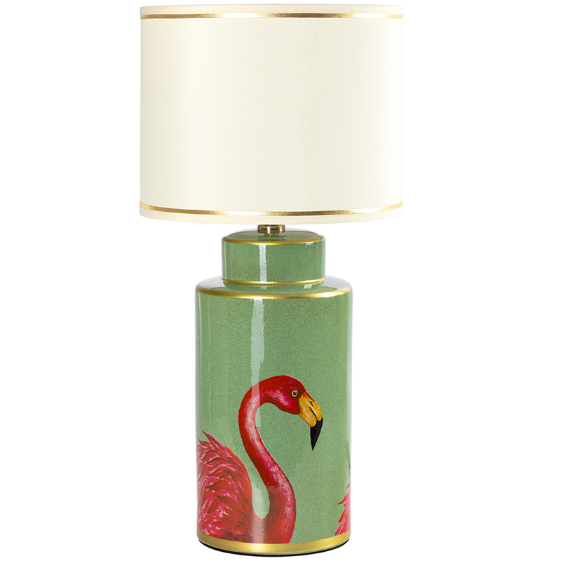 Настольная лампа Flamingos Green Lampshade Зеленый Розовый Бежевый Настольная лампа Flamingos Green Lampshade Зеленый Розовый Бежевый в Брянске | Loft Concept