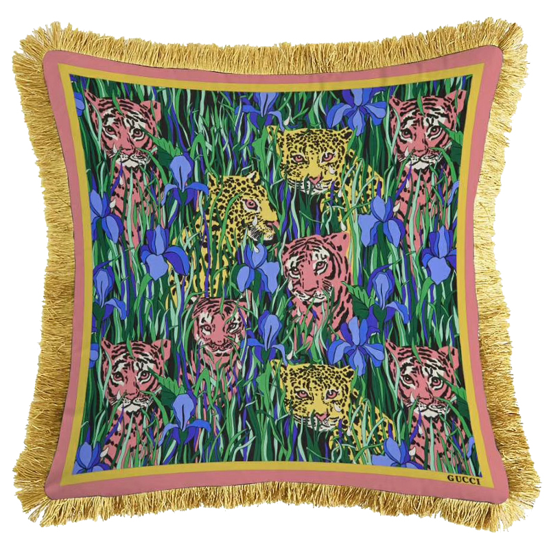 Декоративная подушка Cтиль Gucci Tigers And Irises Мульти Золотой Декоративная подушка Cтиль Gucci Tigers And Irises Мульти Золотой в Брянске | Loft Concept