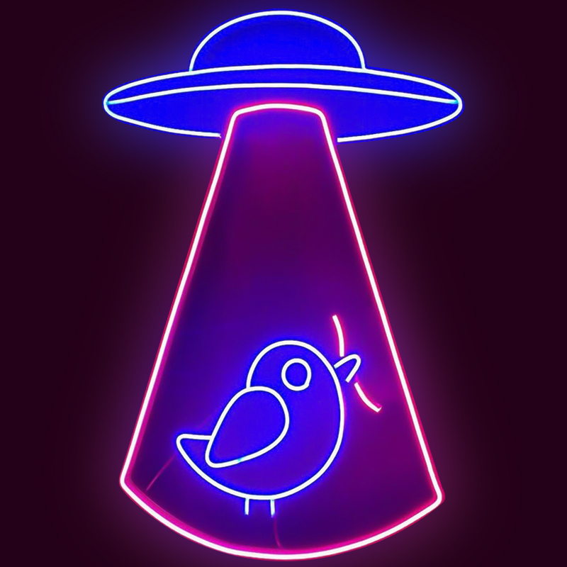 Неоновая настенная лампа UFO and Bird Neon Wall Lamp Синий Лиловый в Брянске | Loft Concept 
