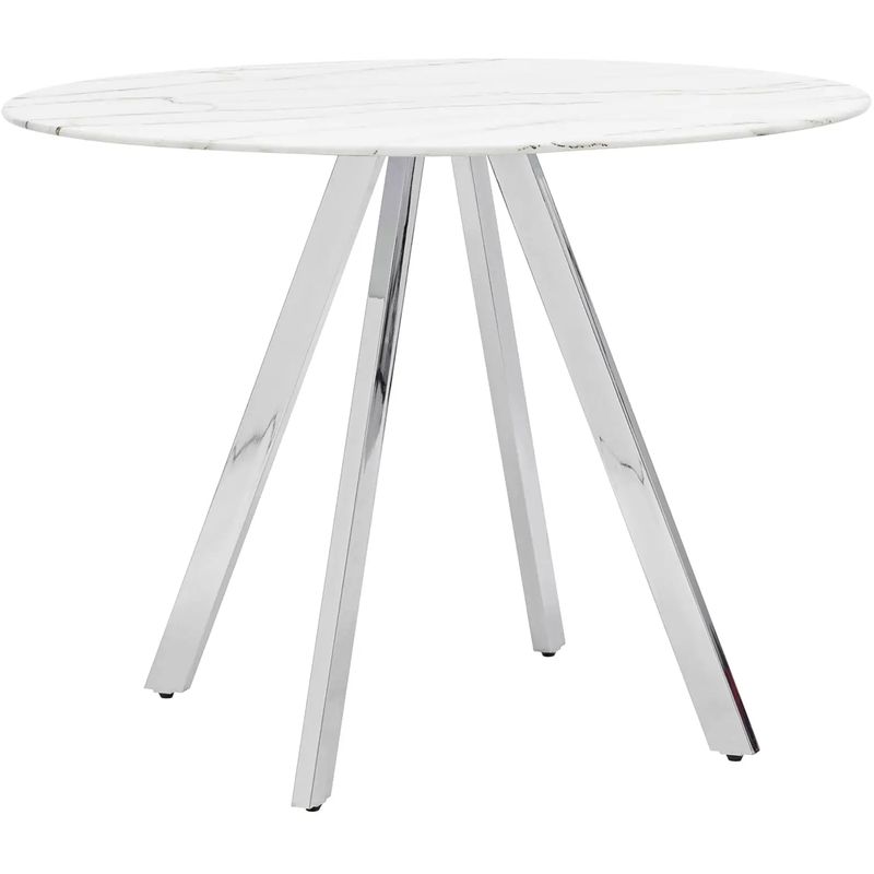 Стол обеденный Iving круглый столешница мрамор ножка хром Белый Мрамор Bianco Серебряный Стол обеденный Iving круглый столешница мрамор ножка хром Белый Мрамор Bianco Серебряный в Брянске | Loft Concept