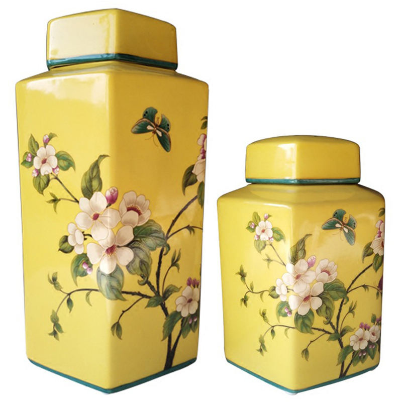 Ваза с крышкой Ceramic Yellow Garden Vase Желтый Бирюзовый Мульти Ваза с крышкой Ceramic Yellow Garden Vase Желтый Бирюзовый Мульти в Брянске | Loft Concept