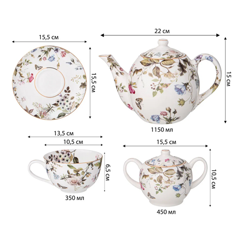 Чайный сервиз из фарфора белый с рисунком цветов на 6 персон 14 предметов Garden Whisper Porcelain Set Чайный сервиз из фарфора белый с рисунком цветов на 6 персон 14 предметов Garden Whisper Porcelain Set в Брянске