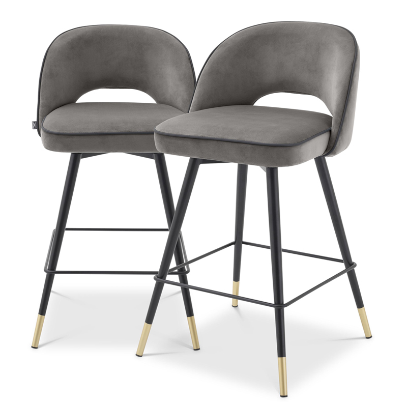 Комплект полубарных стульев Eichholtz Counter Stool Cliff set of 2 grey Серый Черный Латунь Комплект полубарных стульев Eichholtz Counter Stool Cliff set of 2 grey Серый Черный Латунь в Брянске | Loft Concept