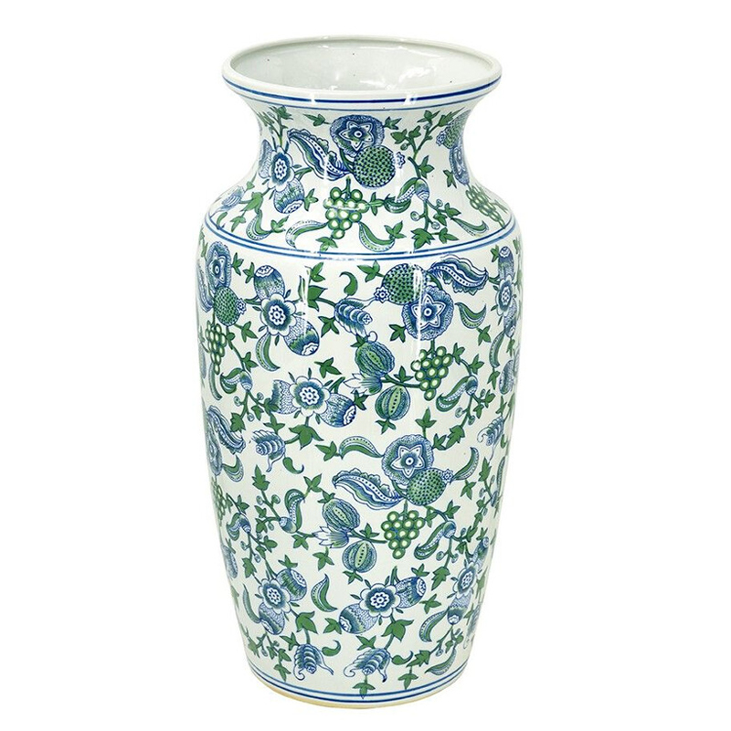 Ваза с зелено-голубым цветочным узором на белом фоне 61 см Blue & White Ornament Белый Синий Зеленый Ваза с зелено-голубым цветочным узором на белом фоне 61 см Blue & White Ornament Белый Синий Зеленый в Брянске | Loft Concept