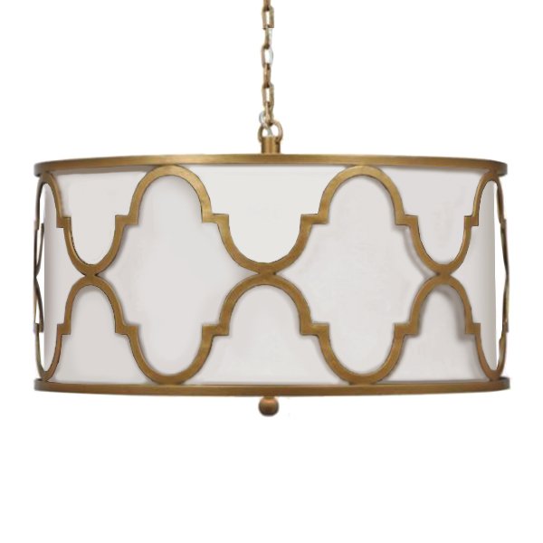 Люстра White Shade Gold Quatrefoil Overlay Drum Pendant Люстра White Shade Gold Quatrefoil Overlay Drum Pendant в Брянске | Loft Concept
