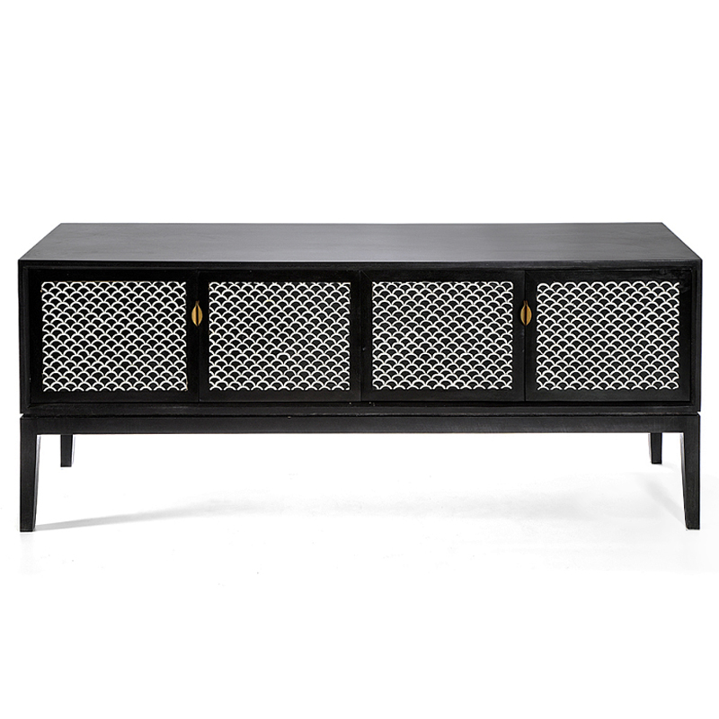 Буфет в гостиную с инкрустацией Bone Inlay sideboard - 4 doors Черный Белый в Брянске | Loft Concept 