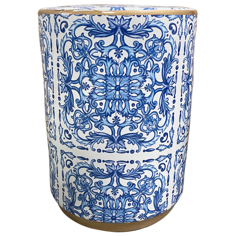 Керамический табурет Oriental Blue and White Ornament Ceramic Stool Белый Синий Золотой Керамический табурет Oriental Blue and White Ornament Ceramic Stool Белый Синий Золотой в Брянске | Loft Concept