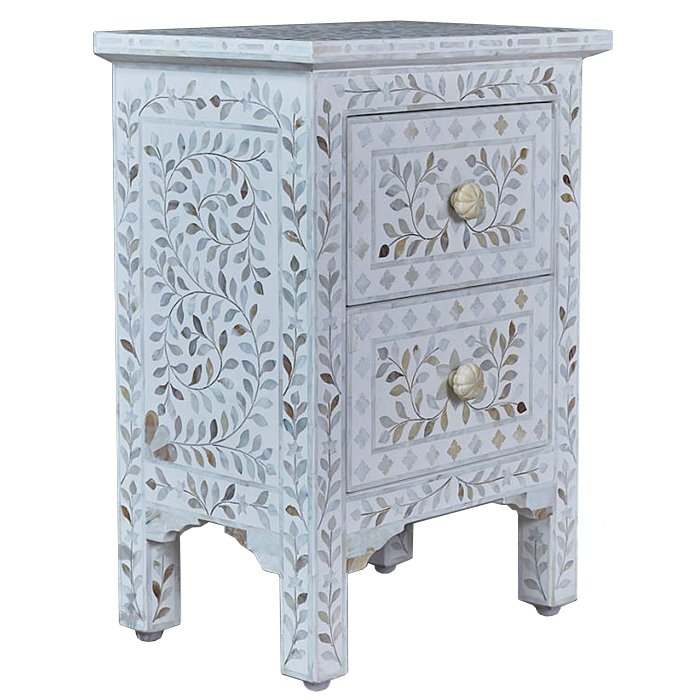 Тумба инкрустация перламутром Inlaid Bone White c 2 ящиками Белый Голубой пастельный Тумба инкрустация перламутром Inlaid Bone White c 2 ящиками Белый Голубой пастельный в Брянске | Loft Concept