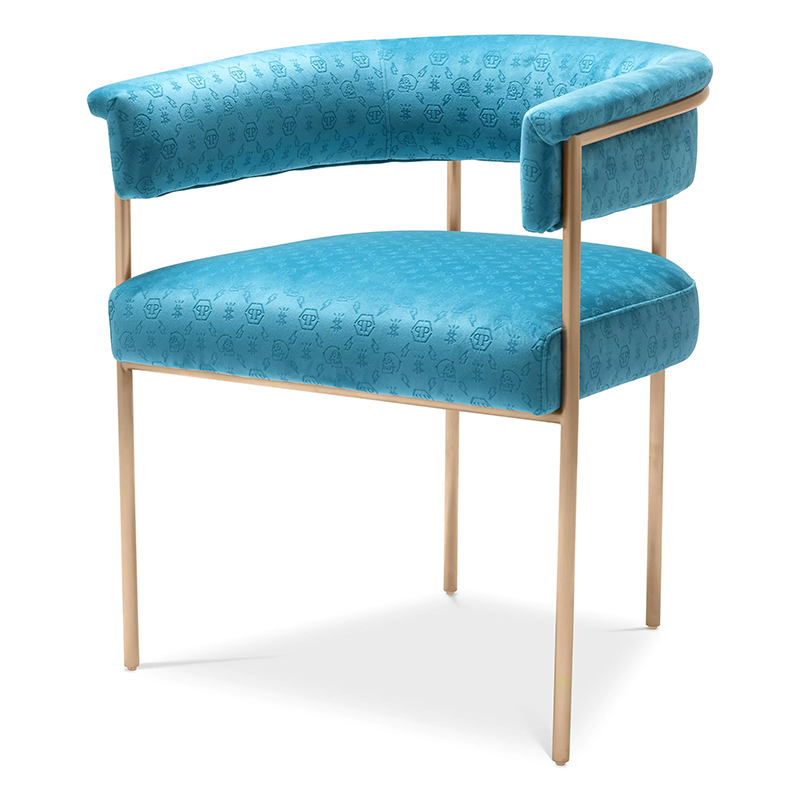 Стул Philipp Plein Dining Chair Monogram Голубой Голубой Золотой Стул Philipp Plein Dining Chair Monogram Голубой Голубой Золотой в Брянске | Loft Concept