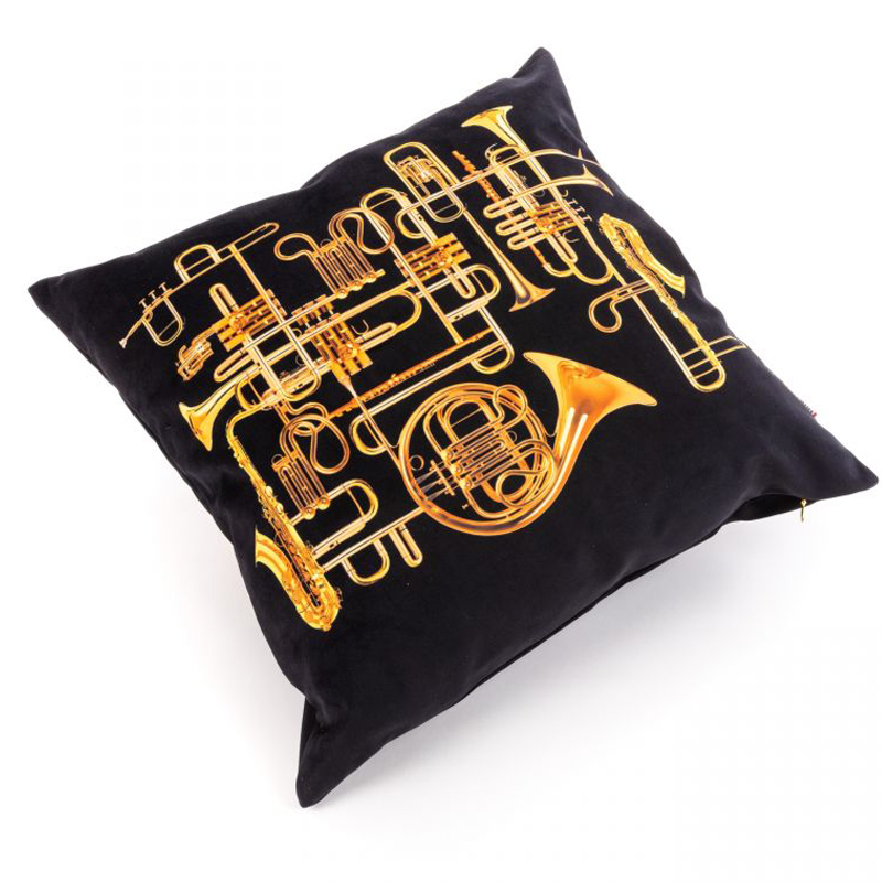 Подушка Seletti Cushion Trumpets Черный Золотой Подушка Seletti Cushion Trumpets Черный Золотой в Брянске | Loft Concept