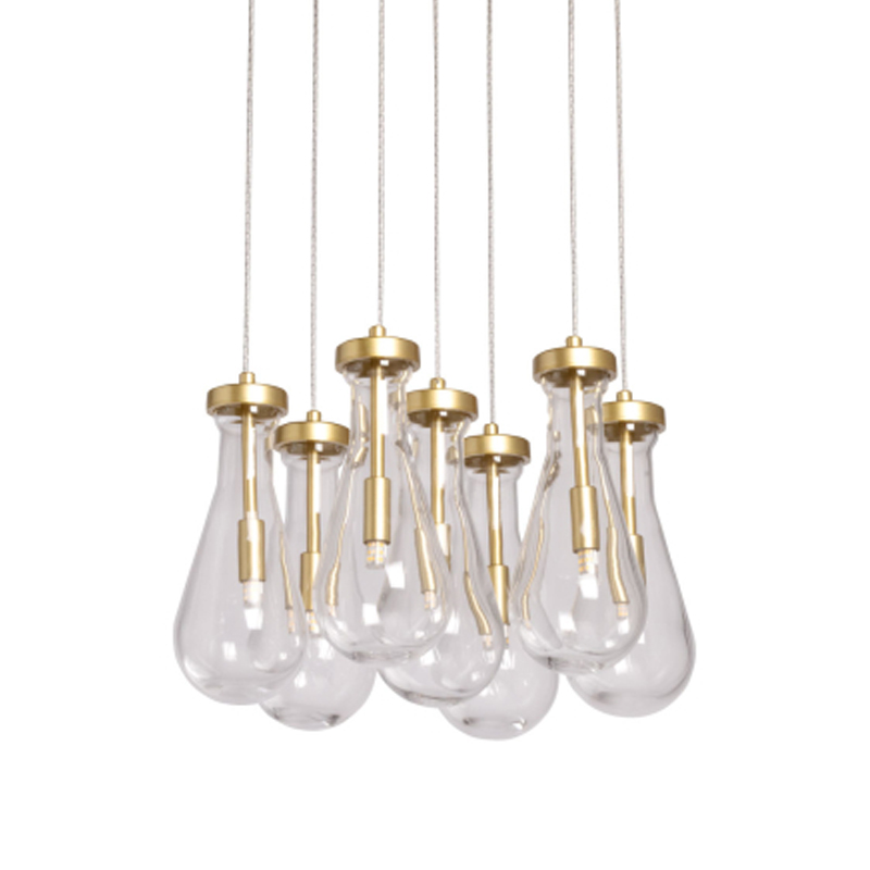 Люстра с 7-ю прозрачными плафонами из стекла в форме капли Lucid Rain  Золотой Прозрачный в Брянске | Loft Concept 