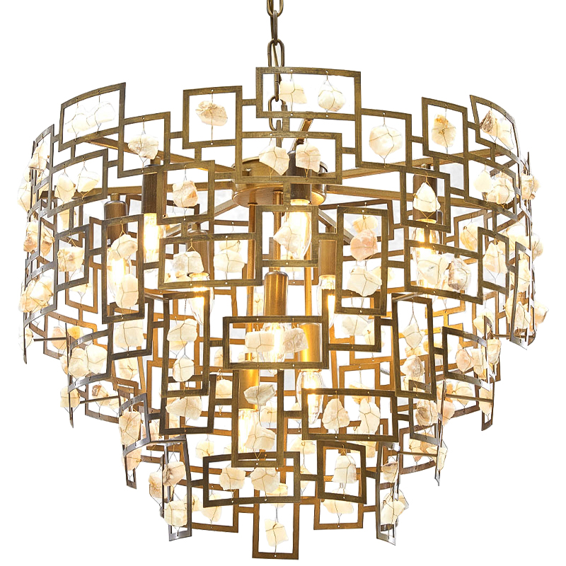 Люстра металлическая с подвесками из камня Maze Stones Chandelier 52 Латунь Бежевый Люстра металлическая с подвесками из камня Maze Stones Chandelier 52 Латунь Бежевый в Брянске | Loft Concept