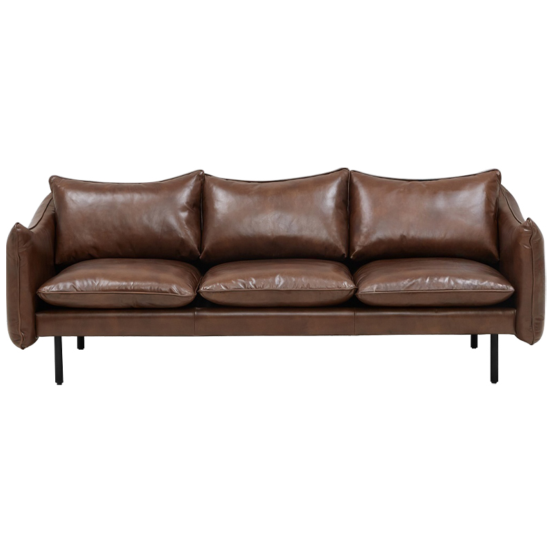 Трехместный кожаный диван на ножках темно-коричневый Tailler Sofa Brown Коричневый Черный Трехместный кожаный диван на ножках темно-коричневый Tailler Sofa Brown Коричневый Черный в Брянске | Loft Concept