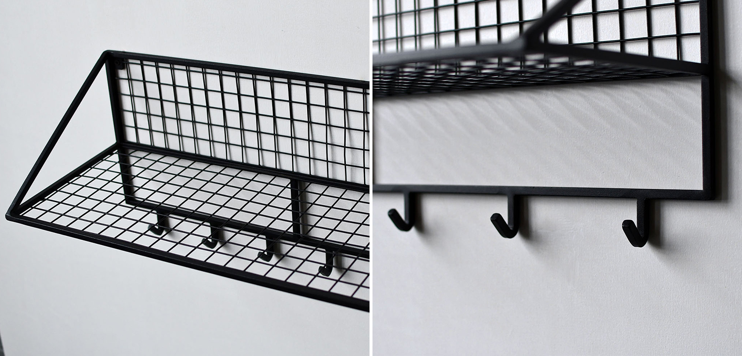 Вешалка с полкой Rhian Industrial Metal Rust Shelf Black - фото