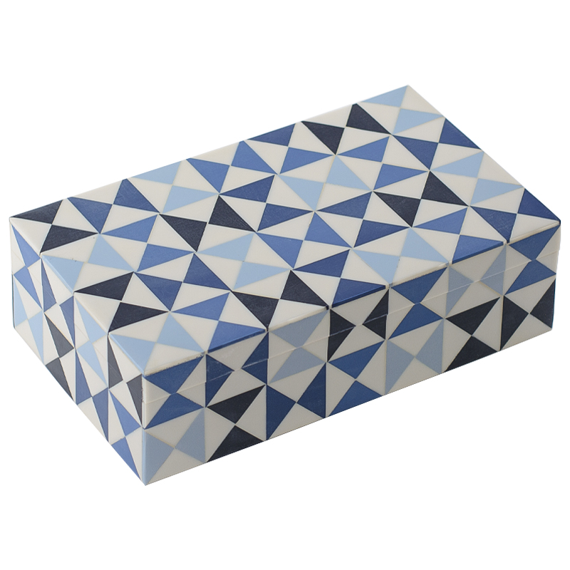 Шкатулка Small Triangles Blue Bone Inlay Box Голубой Синий Белый Шкатулка Small Triangles Blue Bone Inlay Box Голубой Синий Белый в Брянске | Loft Concept