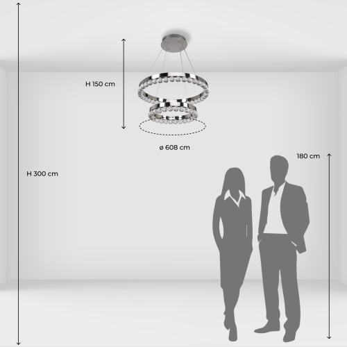 Люстра с двумя кольцами цвета хром и прозрачными хрустальными шарами по периметру Sacramento Transparent Balls Chandelier в Брянске