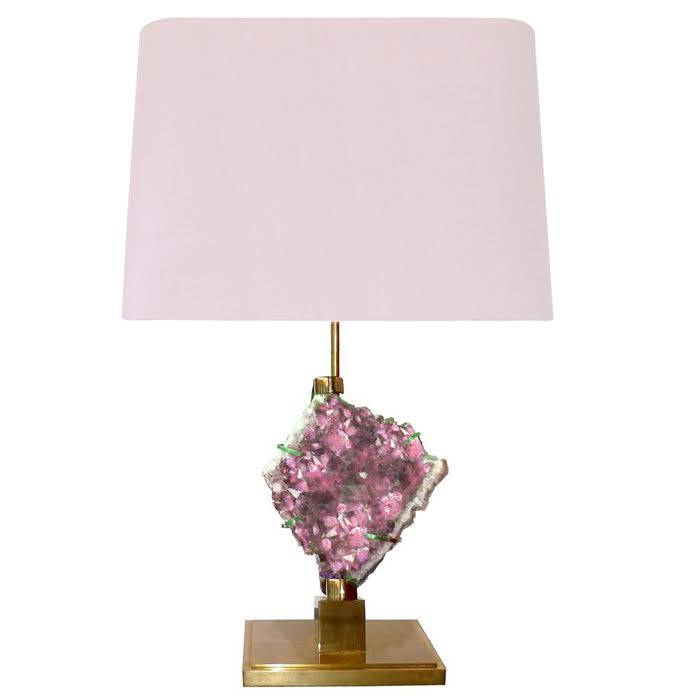 Настольная лампа Bronze and Pink Amethyst Lamp Глянцевое золото Розовый пастельный Настольная лампа Bronze and Pink Amethyst Lamp Глянцевое золото Розовый пастельный в Брянске | Loft Concept