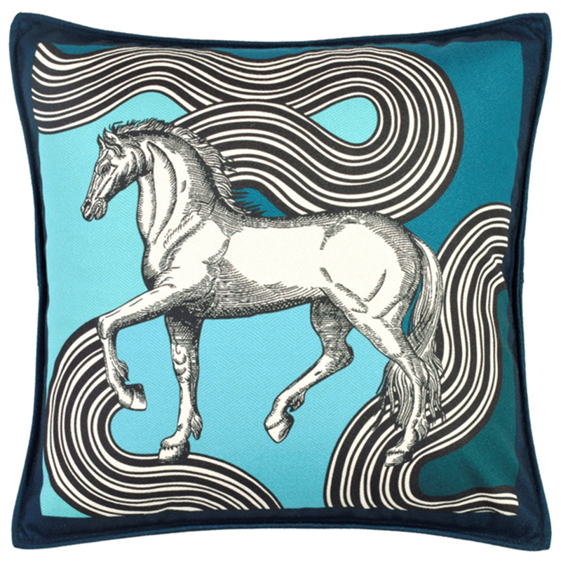 Декоративная подушка Hermes Horse 38 Бирюзовый Черно-белый Декоративная подушка Hermes Horse 38 Бирюзовый Черно-белый в Брянске | Loft Concept