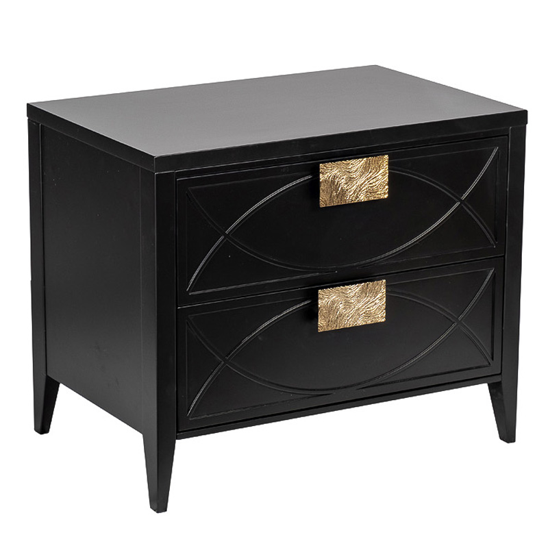 Тумба с 2-мя ящиками Amelie Black Nightstand Черная Черный Золотой Тумба с 2-мя ящиками Amelie Black Nightstand Черная Черный Золотой в Брянске | Loft Concept