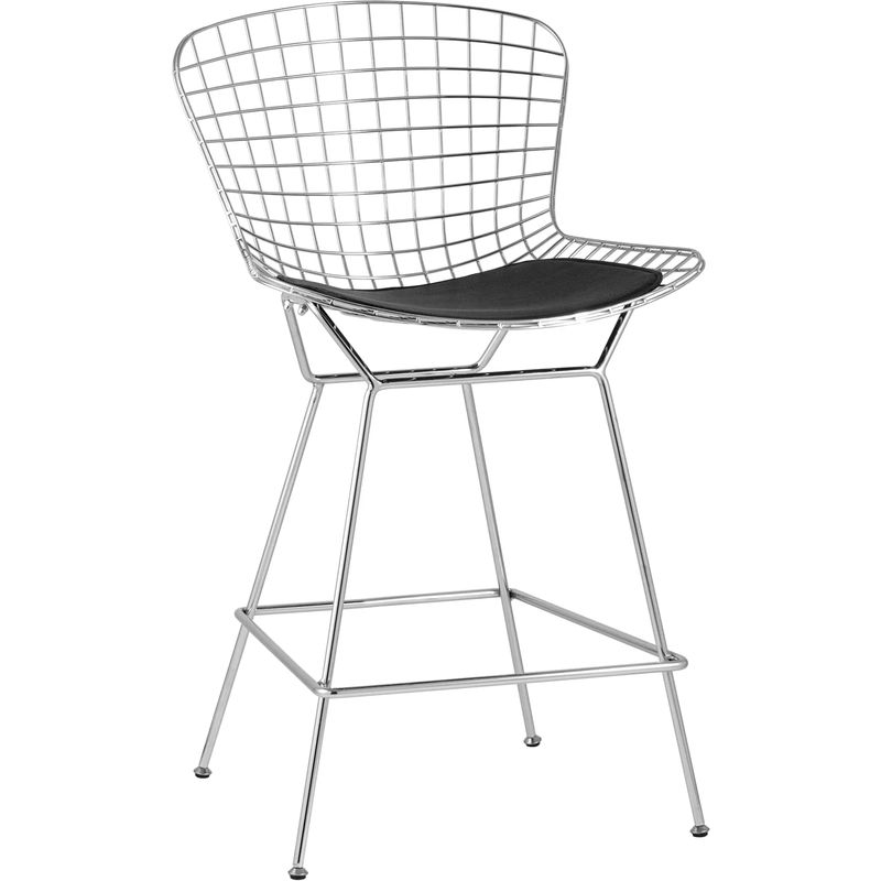 Полубарный стул Bertoia Barstool Хромированный с Черной подушкой Хром Черный в Брянске | Loft Concept 