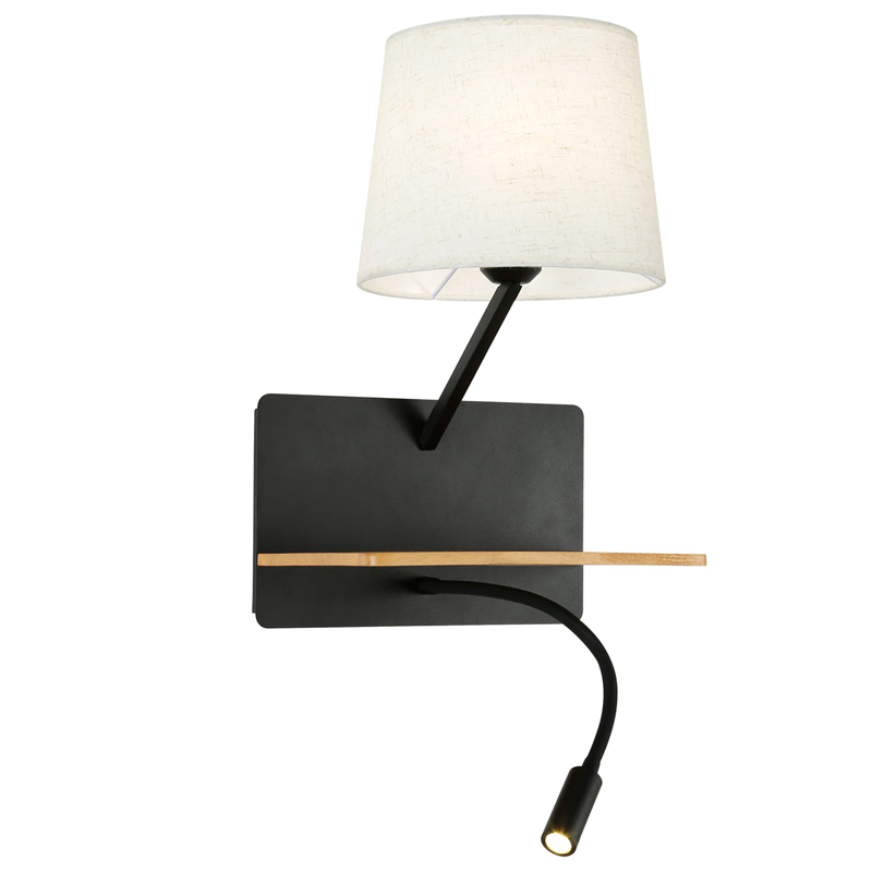 Бра с абажуром и гибким спотом Trumpet Wall Black USB Белый Коричневый Черный Бра с абажуром и гибким спотом Trumpet Wall Black USB Белый Коричневый Черный в Брянске | Loft Concept