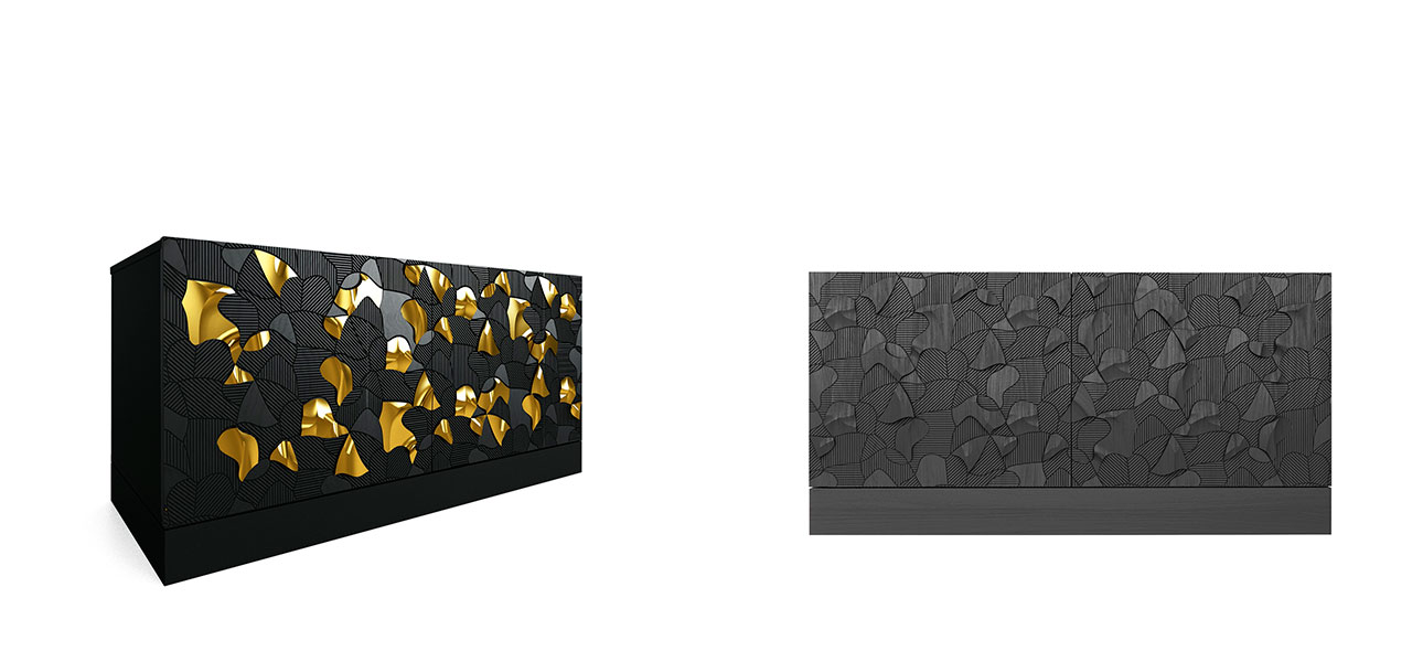 Комод малый инкрустированный золотым орнаментом Wooden Petals Gold - фото