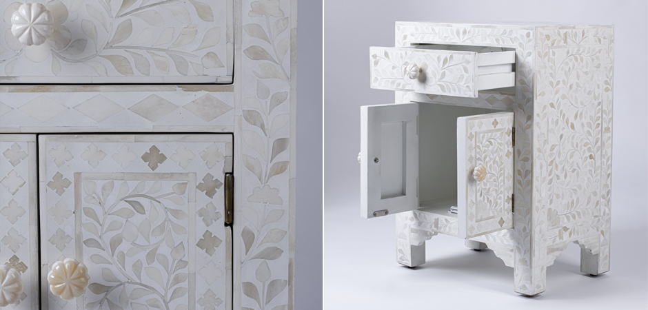 Тумбочка с инкрустацией BONE INLAY BEDSIDE Белая Тумбочка с инкрустацией BONE INLAY BEDSIDE Белая - Loft-Concept в Брянске
