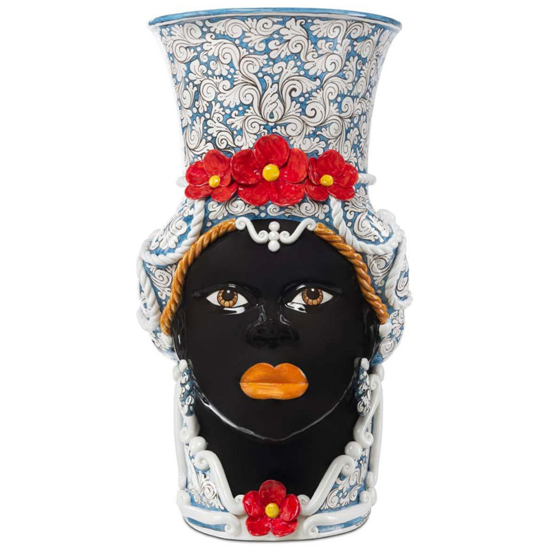Ваза Vase Moro Lady Giant Flower Blue and Red Голубой Красный Черный Белый Мульти в Брянске | Loft Concept 
