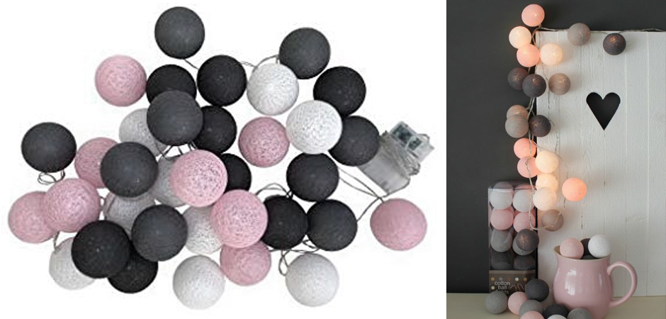 Гирлянда хлопковые фонарики Сotton Ball Pink-Grey - Loft-Concept в Брянске