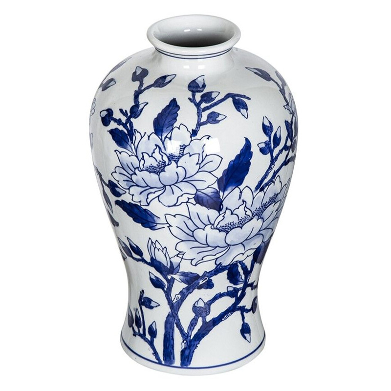 Ваза с бело-синей росписью и изображением цветов Blue & White Ornament Белый Синий Ваза с бело-синей росписью и изображением цветов Blue & White Ornament Белый Синий в Брянске | Loft Concept