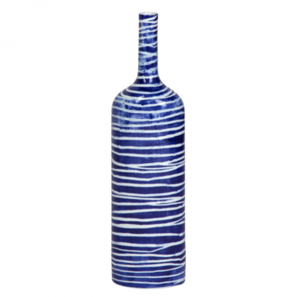 Ваза blue & white ornament Striped Bottle Синий Белый Ваза blue & white ornament Striped Bottle Синий Белый в Брянске | Loft Concept