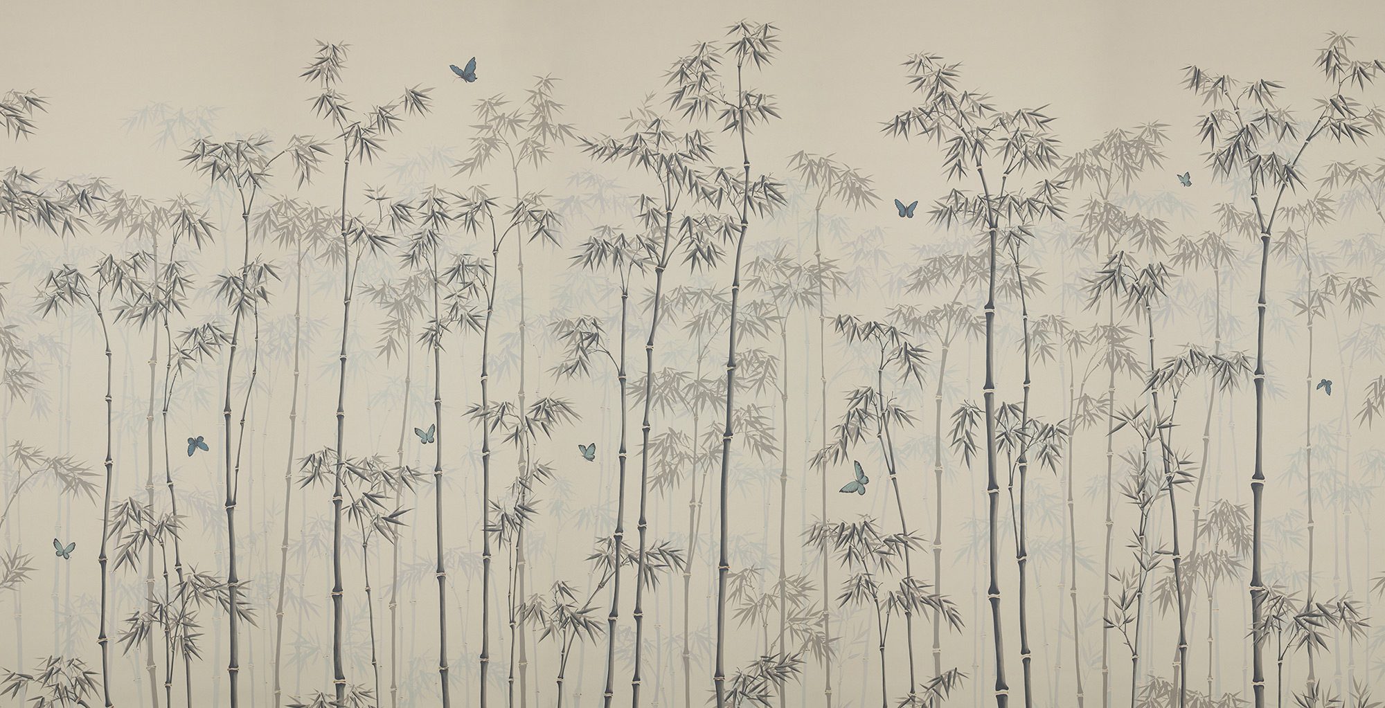 Обои ручная роспись Distant Bamboo Special Colourway on white dyed paper Обои ручная роспись Distant Bamboo Special Colourway on white dyed paper - постер Loft-Concept в Брянске