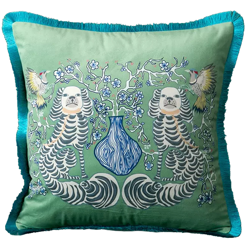 Декоративная подушка Two Dogs Turquoise Cushion Зеленый шалфей Бирюзовый Голубой Белый Декоративная подушка Two Dogs Turquoise Cushion Зеленый шалфей Бирюзовый Голубой Белый в Брянске | Loft Concept