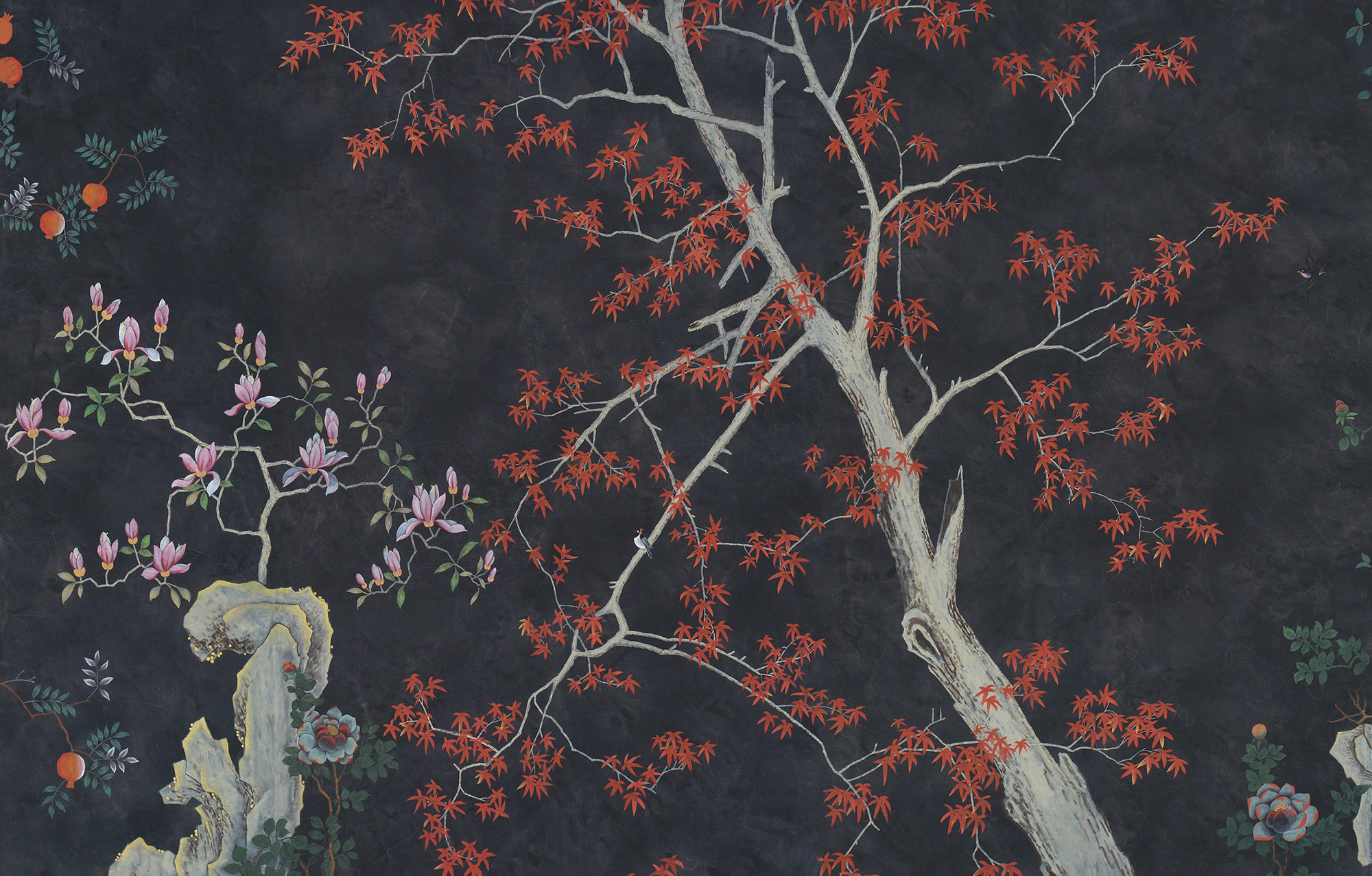 Обои ручная роспись Summer Night Blossom Original colourway on Edo Night painted silk Обои ручная роспись Summer Night Blossom Original colourway on Edo Night painted silk - постер Loft-Concept в Брянске