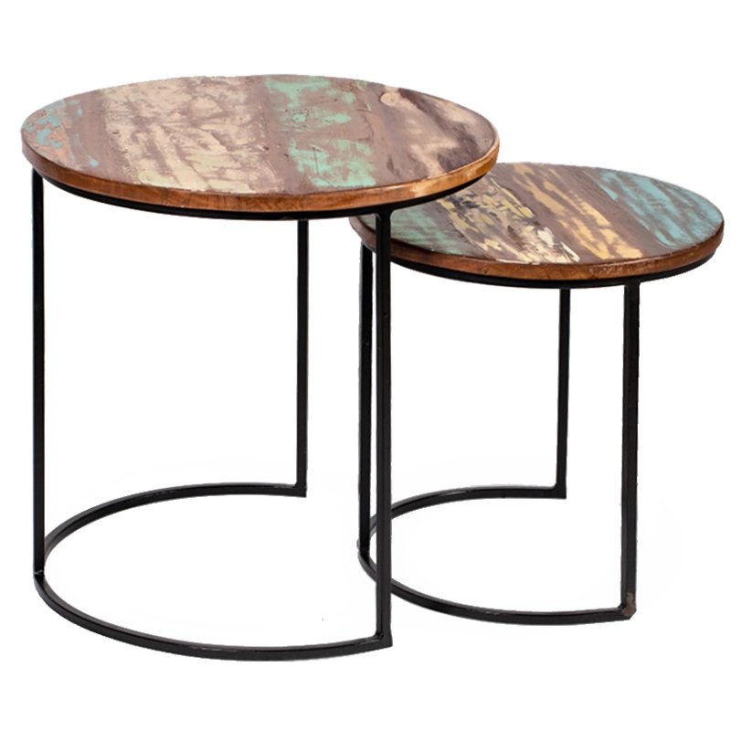 Набор приставных столиков Antique Wood Side Table Коричневый винтаж Черный Набор приставных столиков Antique Wood Side Table Коричневый винтаж Черный в Брянске | Loft Concept