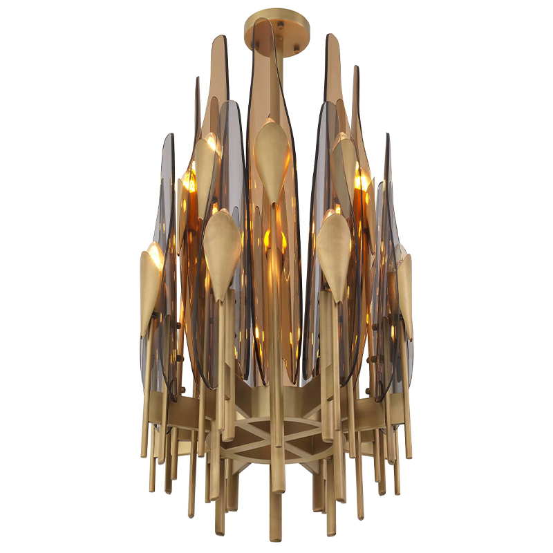 Люстра Eichholtz Chandelier Sky Vertical Латунь Стекло Смок Янтарный Люстра Eichholtz Chandelier Sky Vertical Латунь Стекло Смок Янтарный в Брянске | Loft Concept