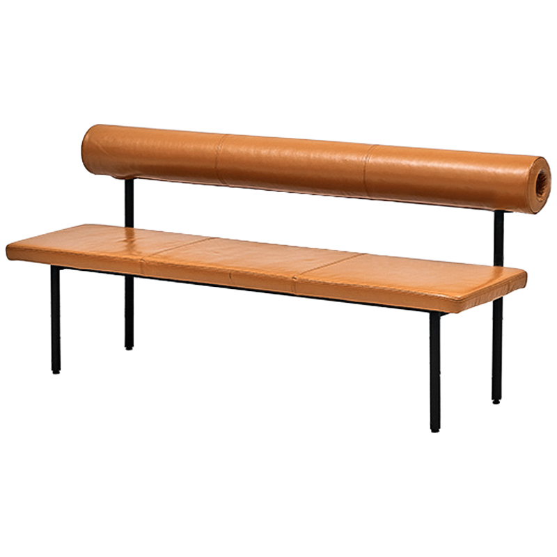 Диван-скамья с обивкой из натуральной кожи Timms Leather Sofa Bench Карамель Черный в Брянске | Loft Concept 