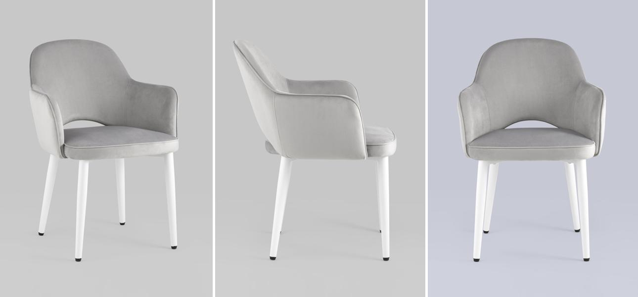 Стул SHARRON Светло-Серый Велюр Белые Ножки - фото