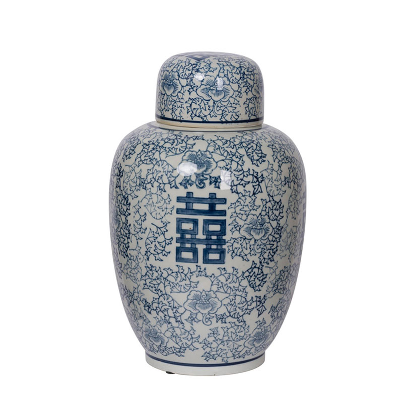 Китайская ваза c крышкой Blue & White Ornament Vase Белый Синий Китайская ваза c крышкой Blue & White Ornament Vase Белый Синий в Брянске | Loft Concept
