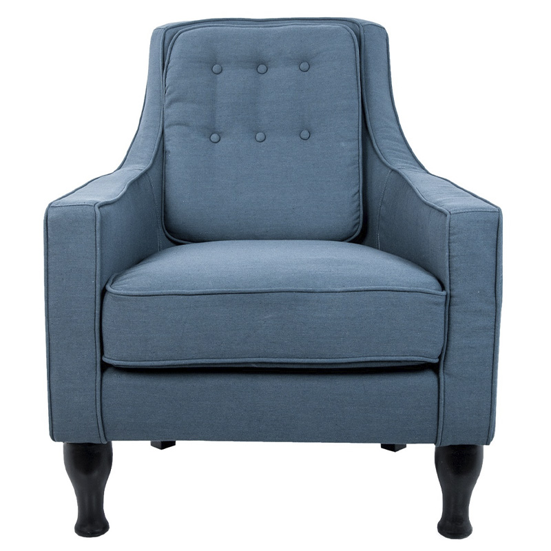 Кресло с мягкой обивкой из льна на 4-х ножках из массива березы Scarlett Armchair blue Голубой Черный Кресло с мягкой обивкой из льна на 4-х ножках из массива березы Scarlett Armchair blue Голубой Черный в Брянске | Loft Concept