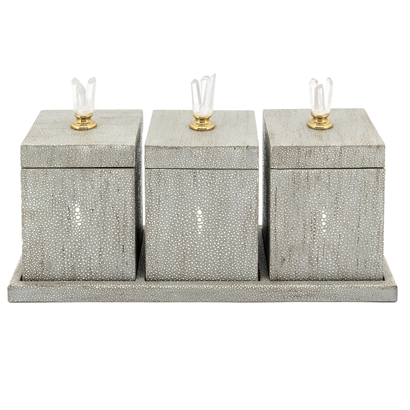 Набор шкатулок BOX KRIZIA SET3PCS Stingray Skin Светло-серый Прозрачный Латунь Набор шкатулок BOX KRIZIA SET3PCS Stingray Skin Светло-серый Прозрачный Латунь в Брянске | Loft Concept