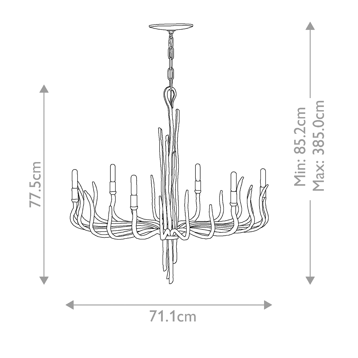 Люстра дизайнерская золотого цвета с 6-ю лампами на изогнутых рожках с текстурной поверхностью Hinkley в Брянске